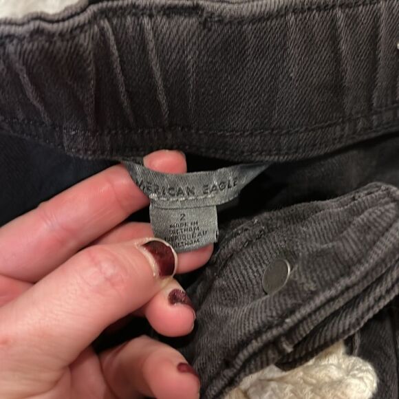 American eagle outfitters black high waisted tie waist cuffed jean shorts - Picture 2 of 5